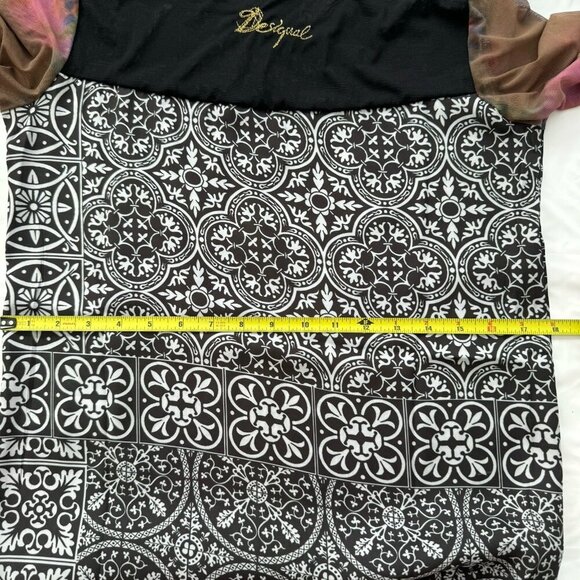 Desigual Women's Long Sleeve Geometric Print Top Sheer Floral Sleeves Size Small - Picture 15 of 16